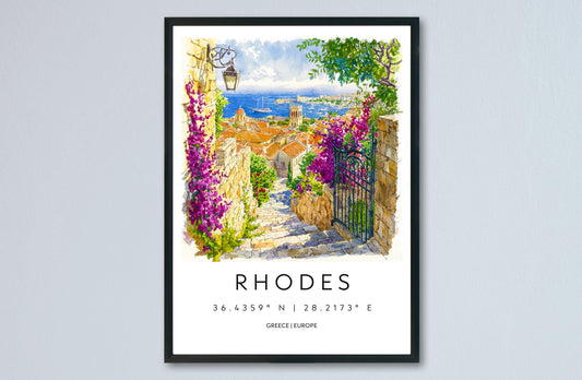 Rhodes Watercolor Poster Rhodes Travel Print Rhodes Wall Art Rhodes Cityscape Painting Rhodes Souvenir Greece Island Decor