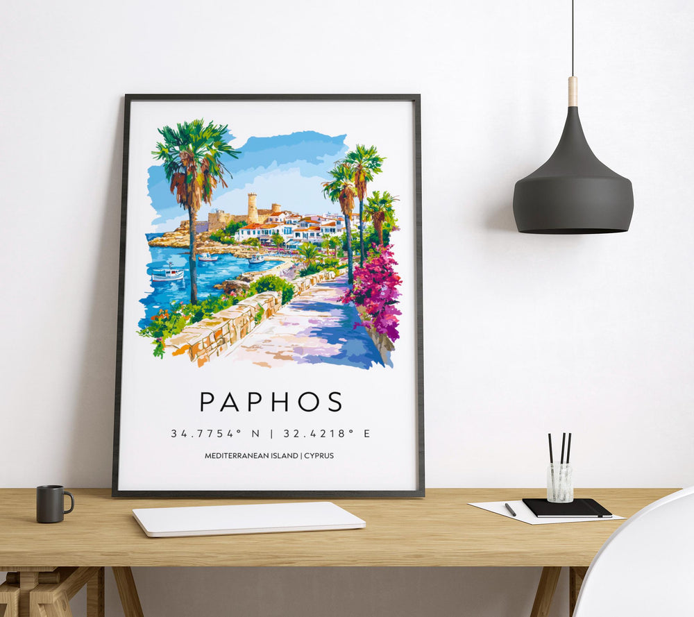 Paphos Watercolor Poster Paphos Travel Print Paphos Wall Art Paphos Cityscape Painting Paphos Souvenir Cyprus Island Decor