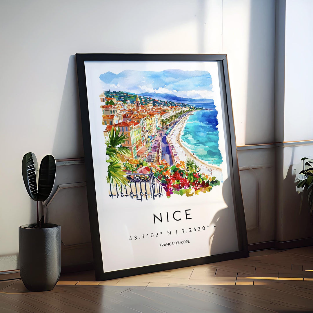 Nice France Watercolor Poster Nice France Travel Print Nice France Wall Art Nice France Cityscape Painting Nice France Souvenir Decor
