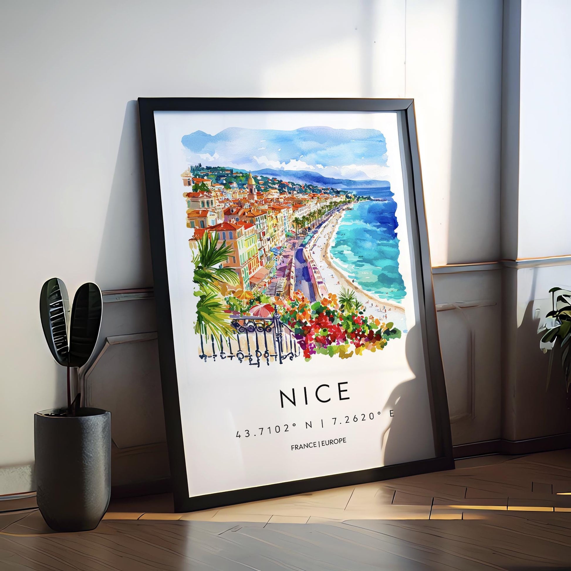 Nice France Watercolor Poster Nice France Travel Print Nice France Wall Art Nice France Cityscape Painting Nice France Souvenir Decor