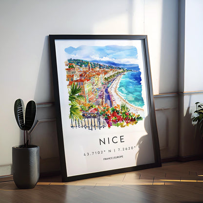Nice France Watercolor Poster Nice France Travel Print Nice France Wall Art Nice France Cityscape Painting Nice France Souvenir Decor