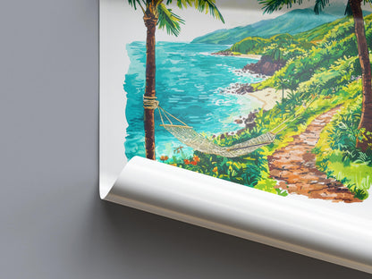 Maui Watercolor Poster Maui Travel Print Maui Wall Art Maui Landscape Painting Maui Souvenir Hawaii Island Decor