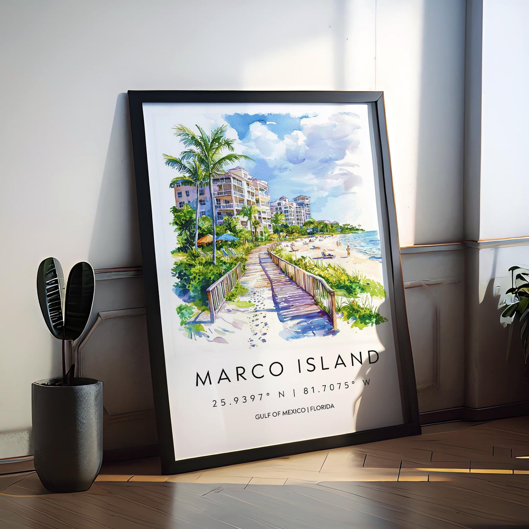 Marco Island Watercolor Poster Marco Island Travel Print Marco Island Wall Art Marco Island Painting Marco Island Souvenir Florida Decor