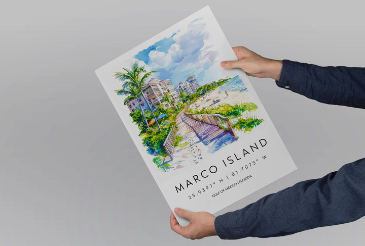 Marco Island Watercolor Poster Marco Island Travel Print Marco Island Wall Art Marco Island Painting Marco Island Souvenir Florida Decor
