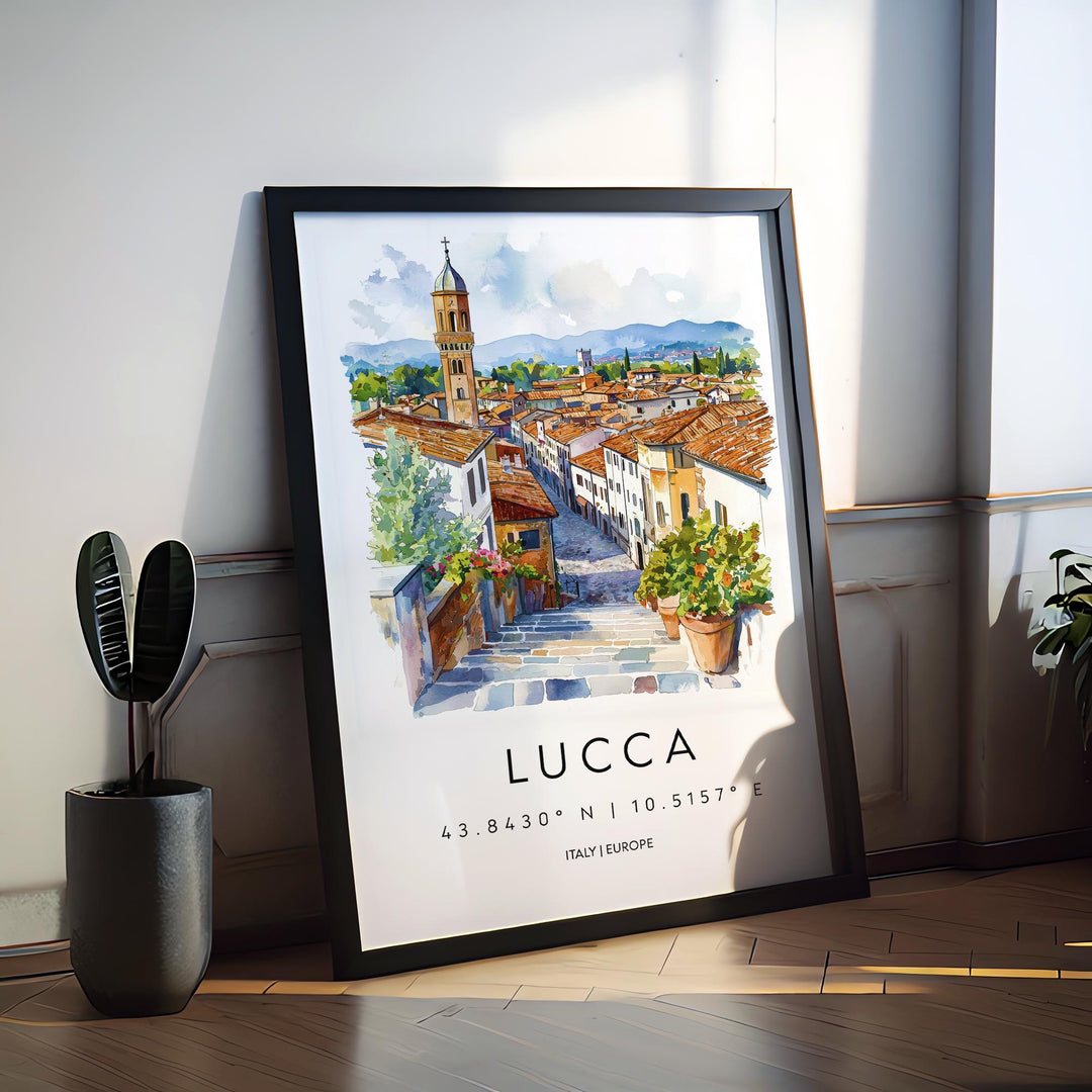 Lucca Watercolor Poster Lucca Travel Print Lucca Wall Art Lucca Cityscape Painting Lucca Souvenir Tuscany Italy Decor
