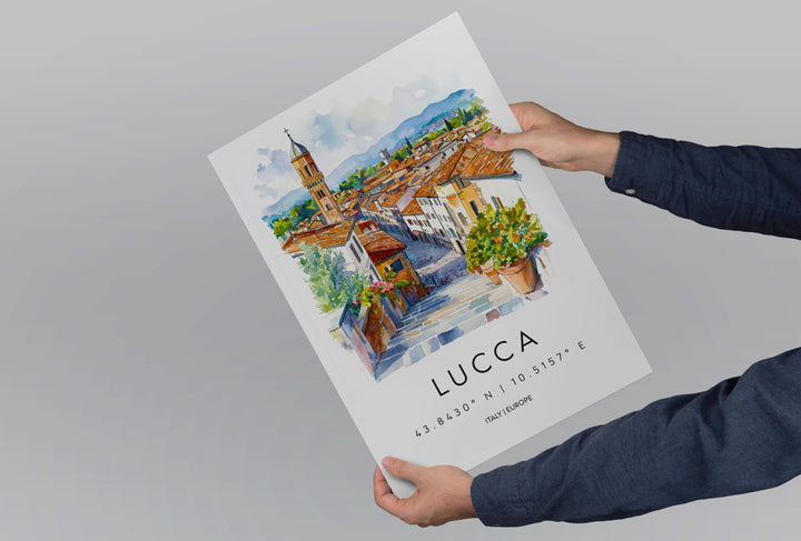 Lucca Watercolor Poster Lucca Travel Print Lucca Wall Art Lucca Cityscape Painting Lucca Souvenir Tuscany Italy Decor