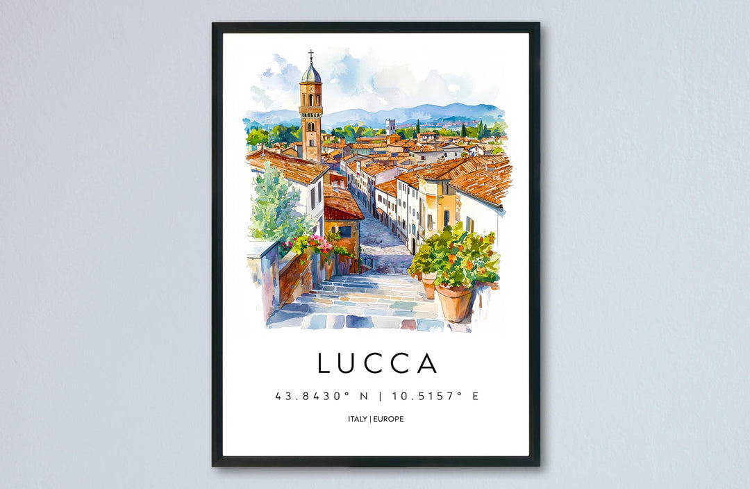 Lucca Watercolor Poster Lucca Travel Print Lucca Wall Art Lucca Cityscape Painting Lucca Souvenir Tuscany Italy Decor