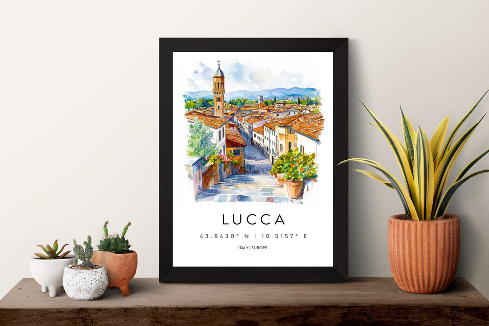 Lucca Watercolor Poster Lucca Travel Print Lucca Wall Art Lucca Cityscape Painting Lucca Souvenir Tuscany Italy Decor