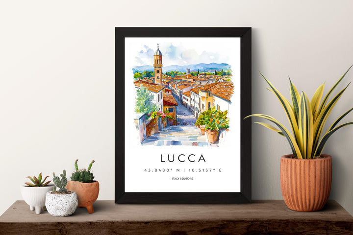 Lucca Watercolor Poster Lucca Travel Print Lucca Wall Art Lucca Cityscape Painting Lucca Souvenir Tuscany Italy Decor