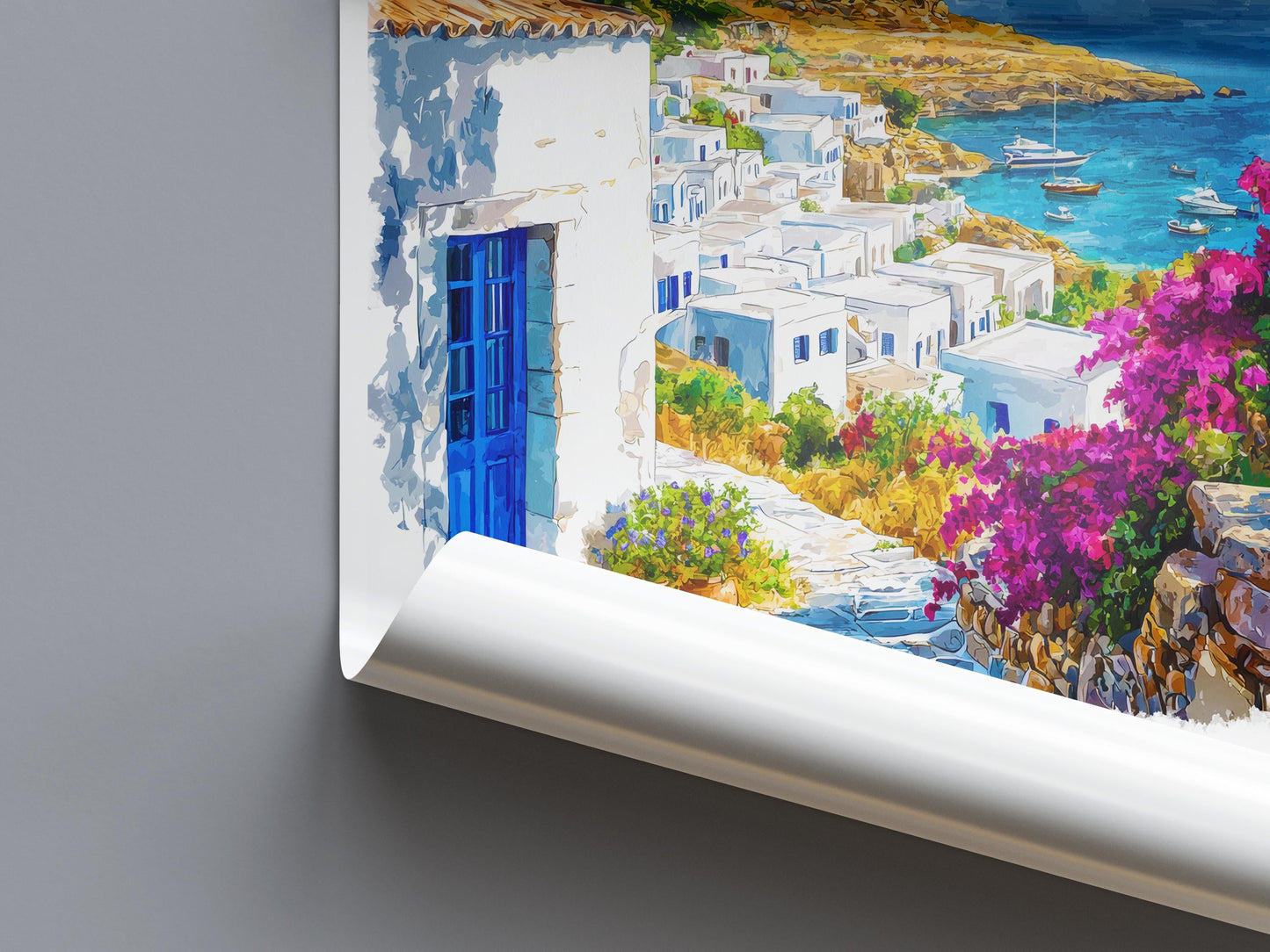 Lindos Watercolor Poster Lindos Travel Print Lindos Wall Art Lindos Cityscape Painting Lindos Souvenir Rhodes Greece Decor