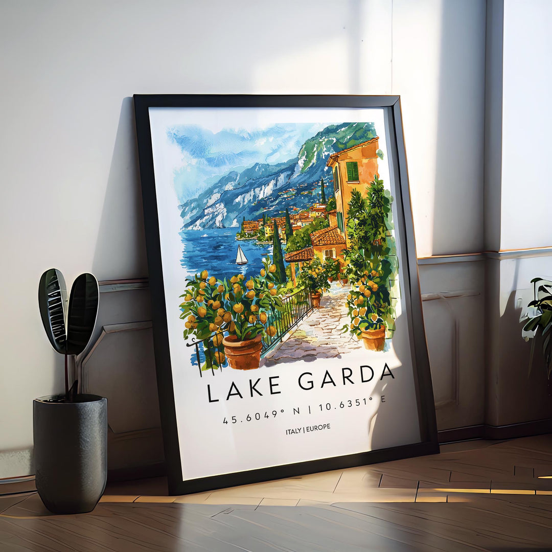 Lake Garda Watercolor Poster Lake Garda Travel Print Lake Garda Wall Art Lake Garda Landscape Painting Lake Garda Souvenir Italy Decor