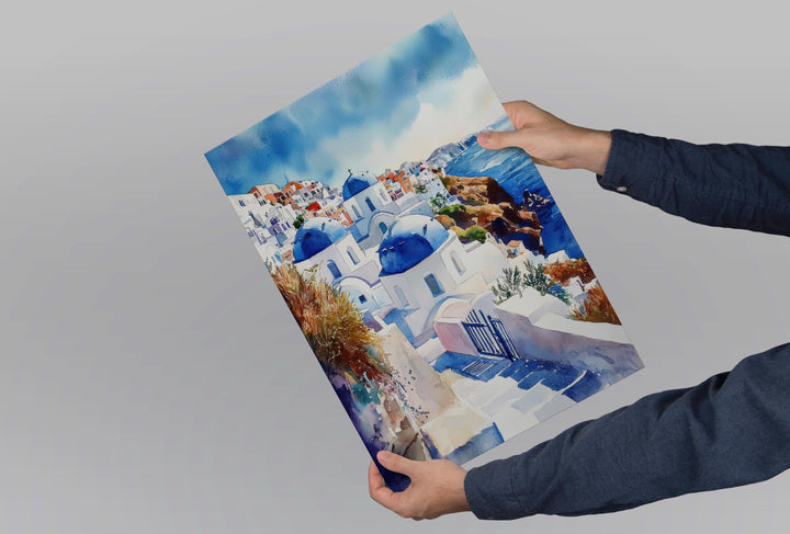 Santorini Watercolor Poster Santorini Travel Print Santorini Wall Art Santorini Cityscape Painting Santorini Souvenir Greece Island Decor