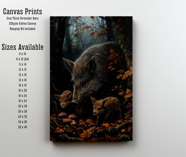 Wild Boar Family Print: Vintage Woodland Cottagecore Wall Decor