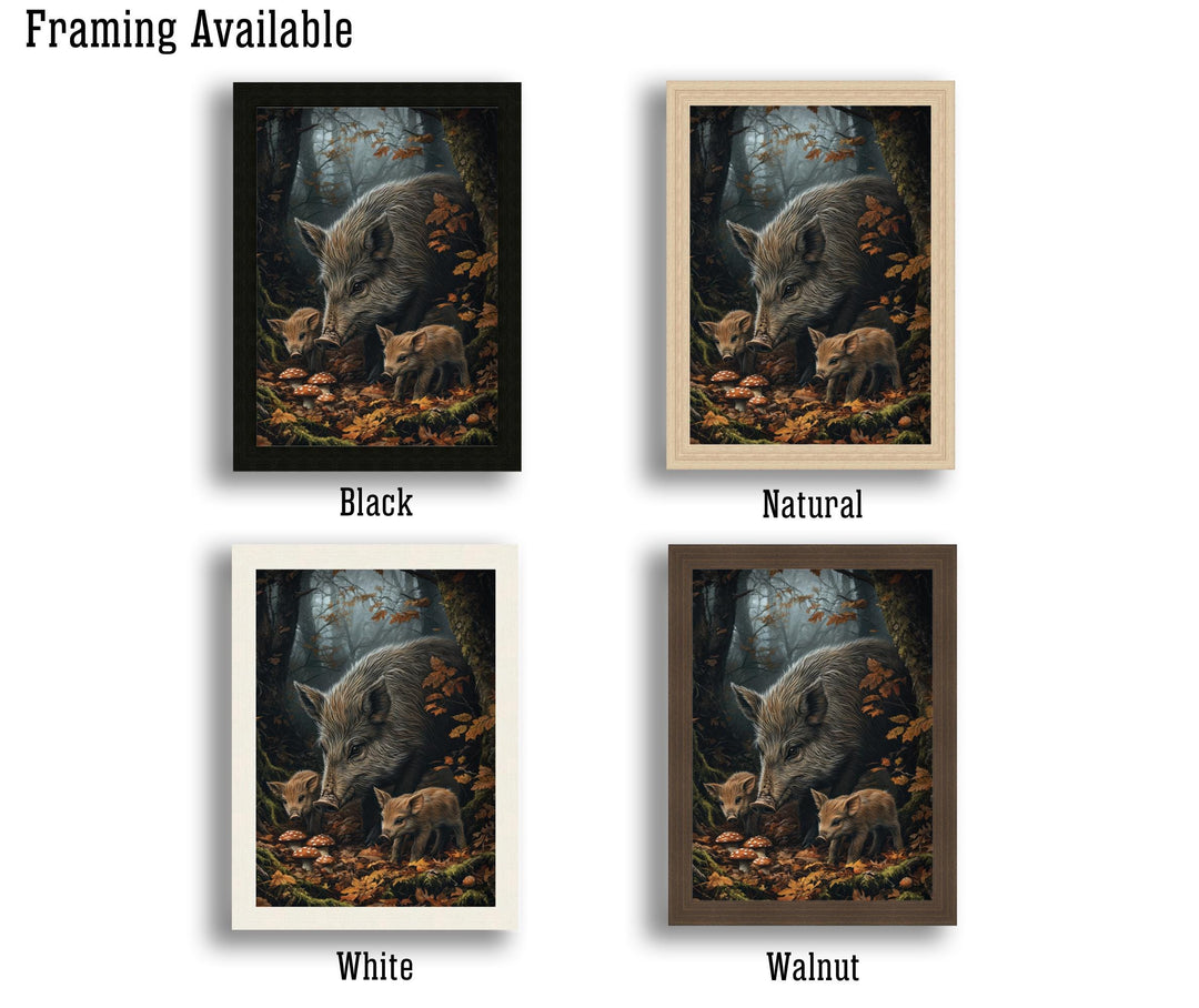Wild Boar Family Print: Vintage Woodland Cottagecore Wall Decor