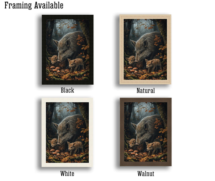 Wild Boar Family Print: Vintage Woodland Cottagecore Wall Decor