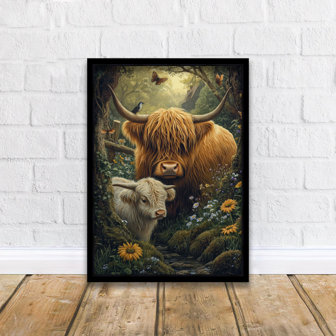 Highland Cow Print, Vintage Farm Animal Illustration, Cottagecore Decor