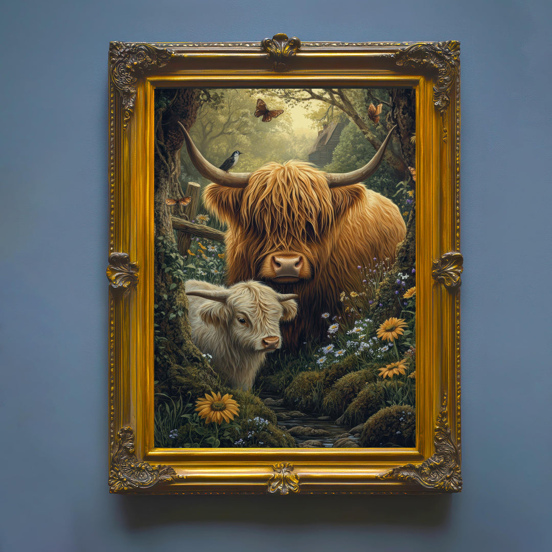 Highland Cow Print, Vintage Farm Animal Illustration, Cottagecore Decor
