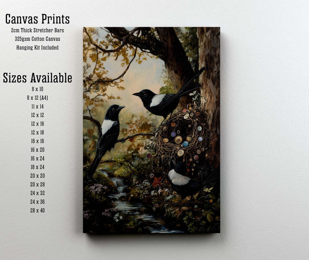 Magpie Cottagecore Print | Vintage Bird Art, Dark Academia Decor