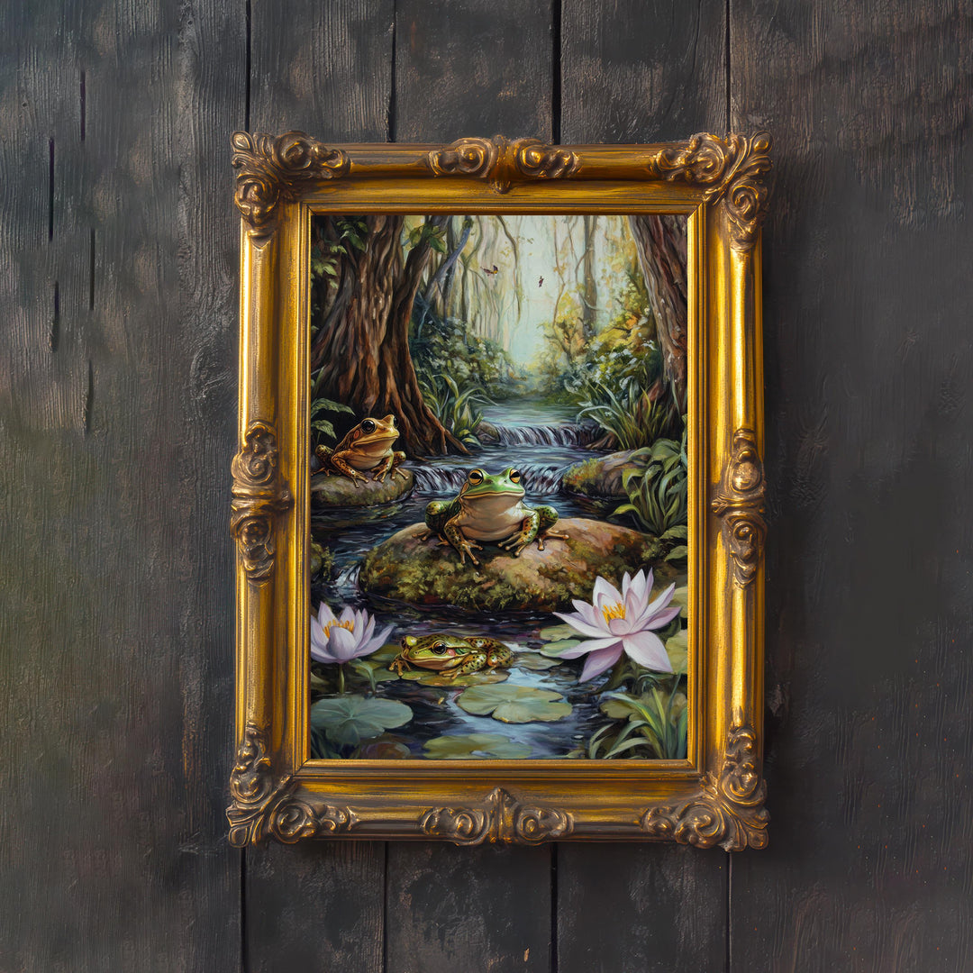 Vintage Frog Print, Cottagecore Woodland Animal Art