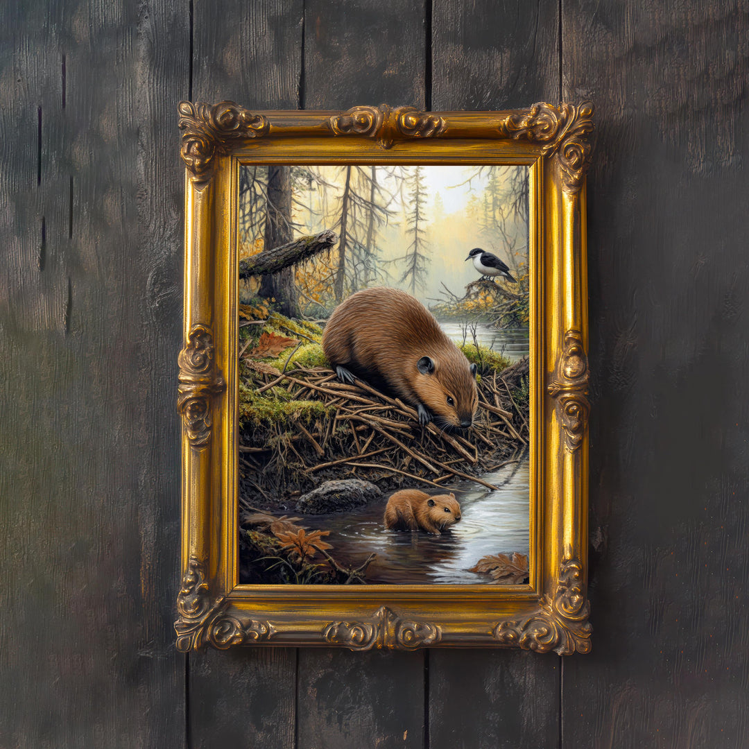 Vintage Beaver Print, Cottagecore Woodland Animal Art