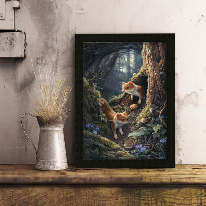 Forest Weasels Print | Vintage Cottagecore Woodland Animal Art