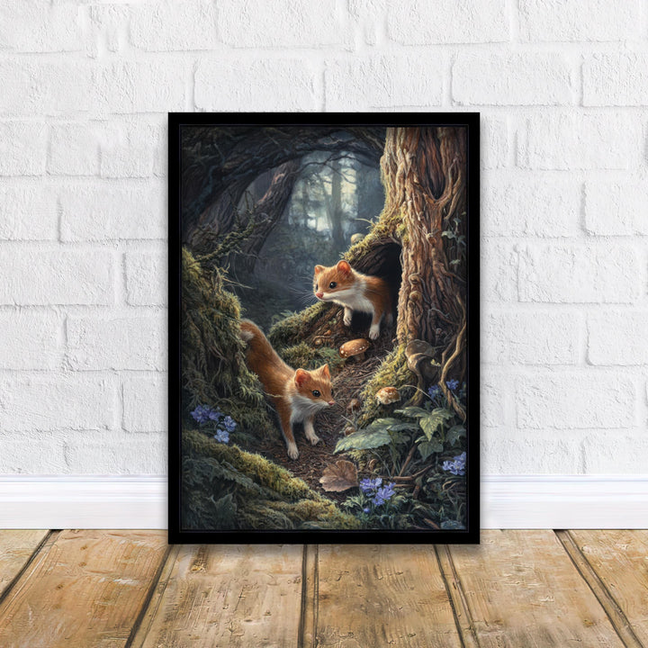 Forest Weasels Print | Vintage Cottagecore Woodland Animal Art