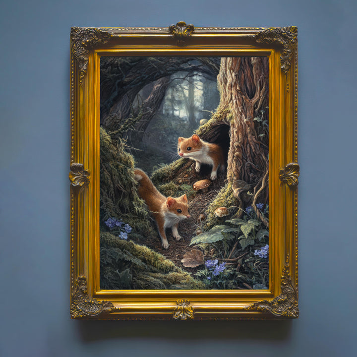 Forest Weasels Print | Vintage Cottagecore Woodland Animal Art
