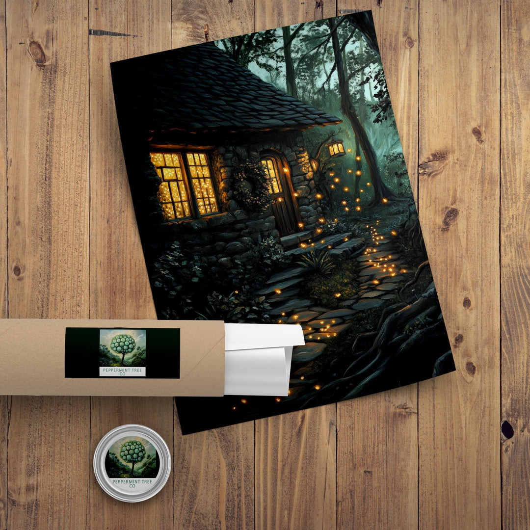 Lantern Fairies Cottage Print | Vintage Enchanted Forest Art