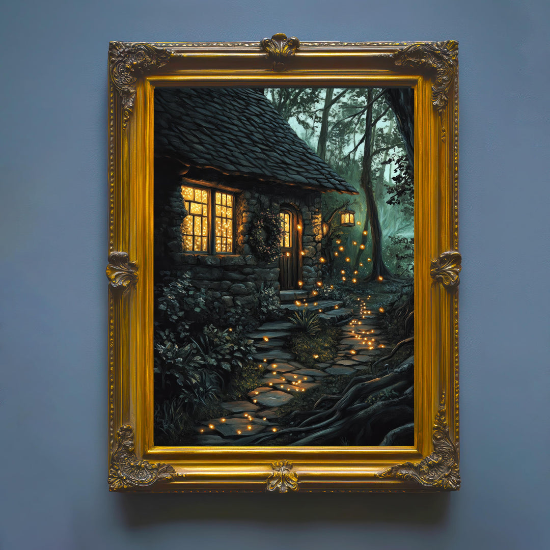 Lantern Fairies Cottage Print | Vintage Enchanted Forest Art