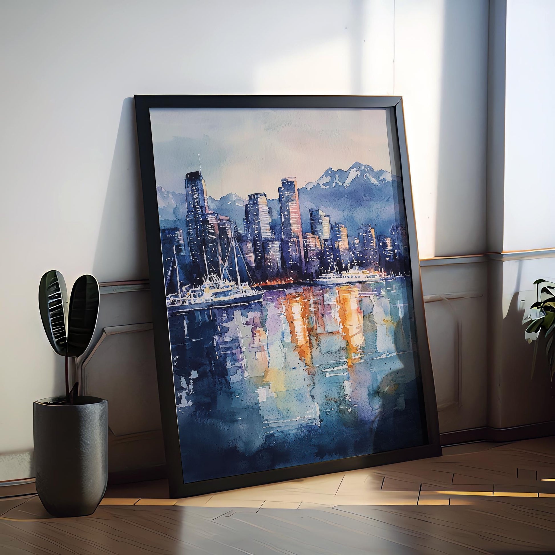 Vancouver Watercolor Poster Vancouver Travel Print Vancouver Wall Art Vancouver Cityscape Painting Vancouver Souvenir Canada Decor