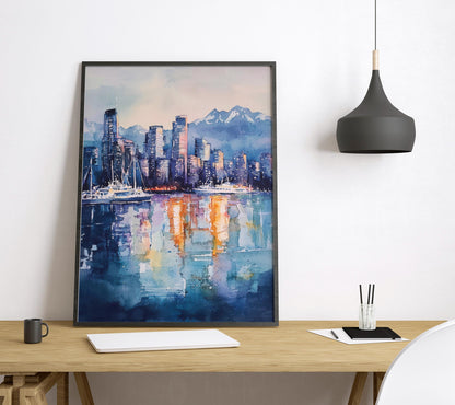 Vancouver Watercolor Poster Vancouver Travel Print Vancouver Wall Art Vancouver Cityscape Painting Vancouver Souvenir Canada Decor