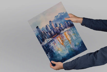 Vancouver Watercolor Poster Vancouver Travel Print Vancouver Wall Art Vancouver Cityscape Painting Vancouver Souvenir Canada Decor