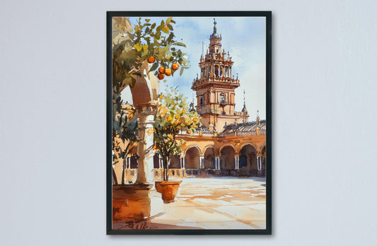 Seville Watercolor Poster Seville Travel Print Seville Wall Art Seville Cityscape Painting Seville Souvenir Spain Decor