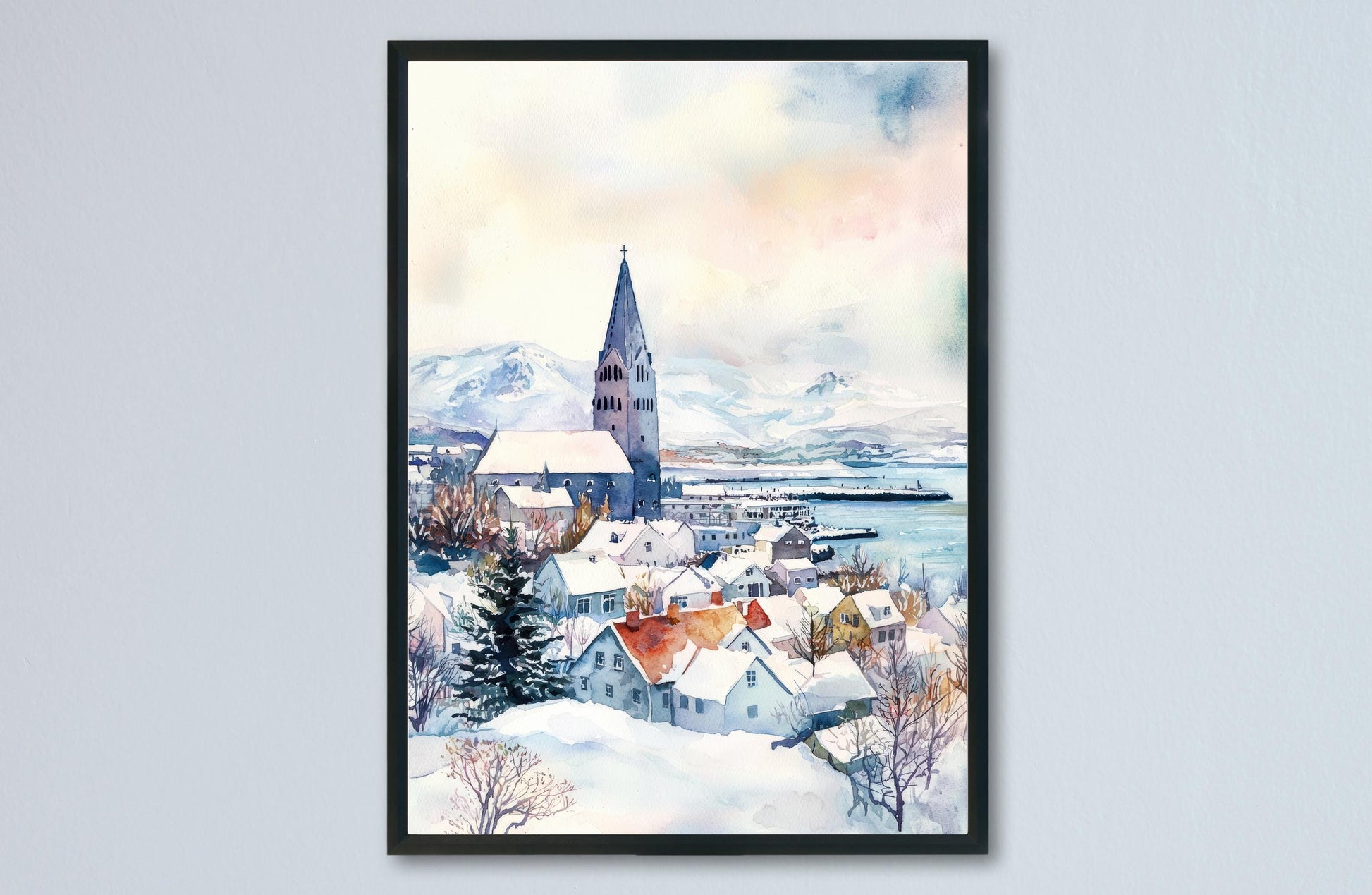 Reykjavik Watercolor Poster Reykjavik Travel Print Reykjavik Wall Art Reykjavik Cityscape Painting Iceland Souvenir Decor