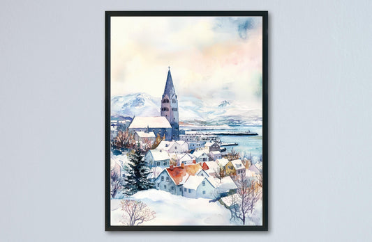 Reykjavik Watercolor Poster Reykjavik Travel Print Reykjavik Wall Art Reykjavik Cityscape Painting Iceland Souvenir Decor