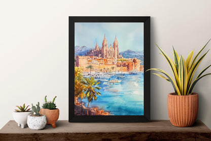 Palma de Mallorca Watercolor Poster Palma Travel Print Palma Wall Art Palma City Painting Mallorca Souvenir Spain Decor