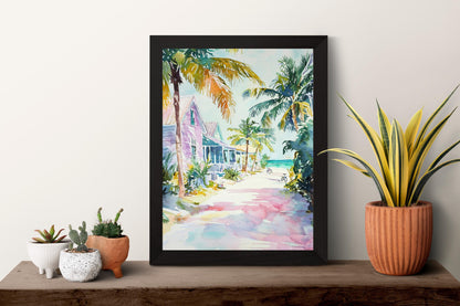 Key West Watercolor Poster Key West Travel Print Key West Wall Art Key West Painting Florida Souvenir Coastal Decor