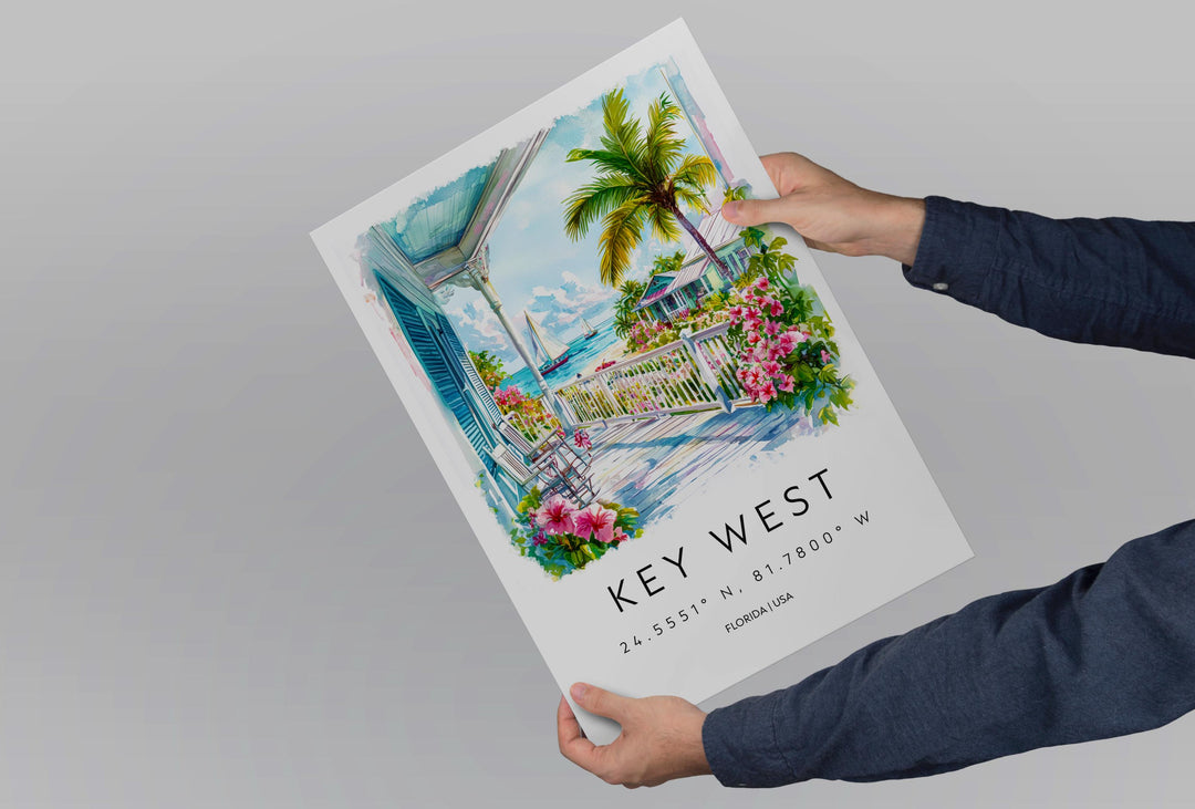 Key West Watercolor Poster Key West Travel Print Key West Wall Art Key West Painting Florida Souvenir Coastal Decor