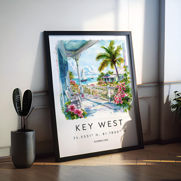 Key West Watercolor Poster Key West Travel Print Key West Wall Art Key West Painting Florida Souvenir Coastal Decor