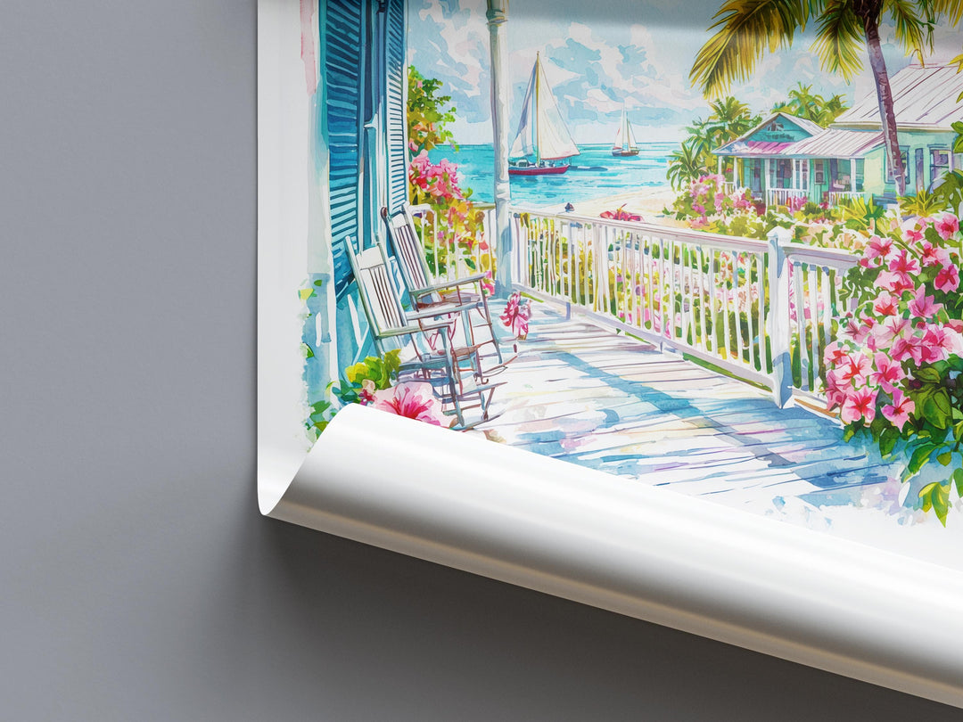 Key West Watercolor Poster Key West Travel Print Key West Wall Art Key West Painting Florida Souvenir Coastal Decor
