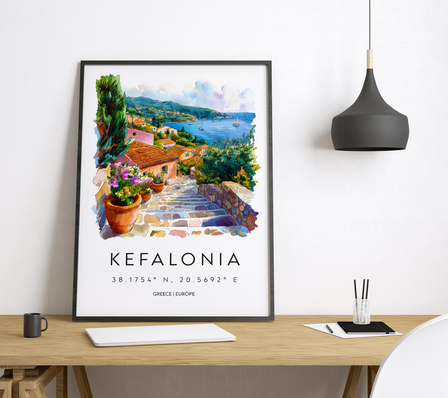 Kefalonia Watercolor Poster Kefalonia Travel Print Kefalonia Wall Art Kefalonia Painting Greece Island Souvenir Decor