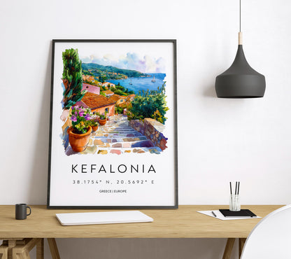 Kefalonia Watercolor Poster Kefalonia Travel Print Kefalonia Wall Art Kefalonia Painting Greece Island Souvenir Decor