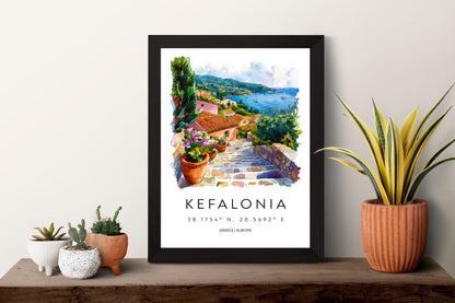 Kefalonia Watercolor Poster Kefalonia Travel Print Kefalonia Wall Art Kefalonia Painting Greece Island Souvenir Decor