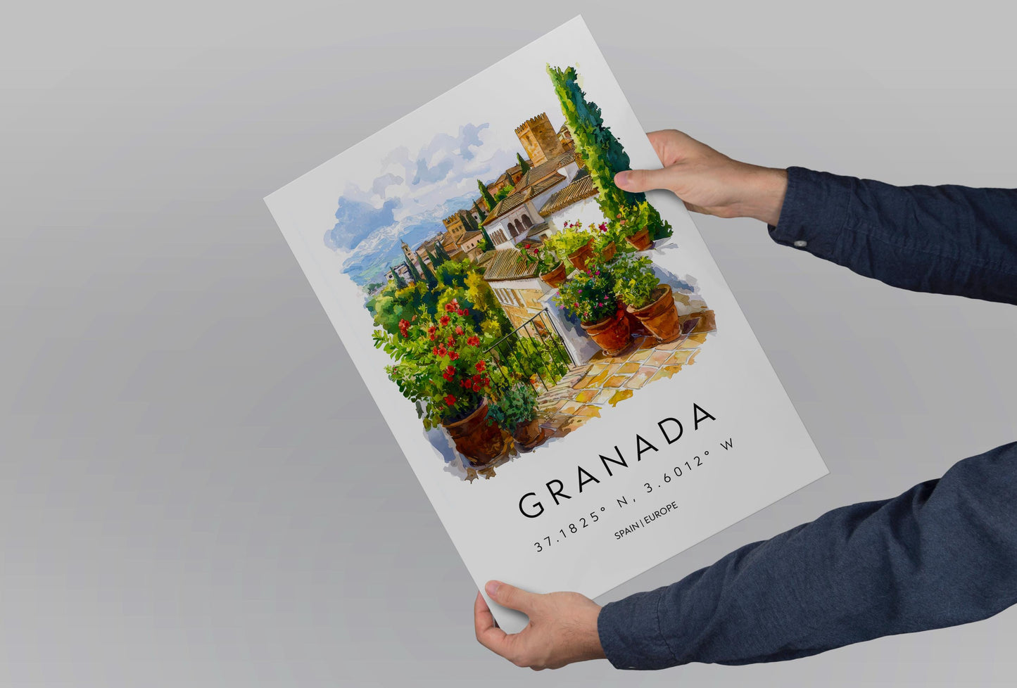Granada Watercolor Poster Granada Travel Print Granada Wall Art Granada Cityscape Painting Granada Souvenir Spain Decor