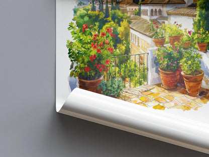 Granada Watercolor Poster Granada Travel Print Granada Wall Art Granada Cityscape Painting Granada Souvenir Spain Decor
