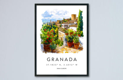 Granada Watercolor Poster Granada Travel Print Granada Wall Art Granada Cityscape Painting Granada Souvenir Spain Decor