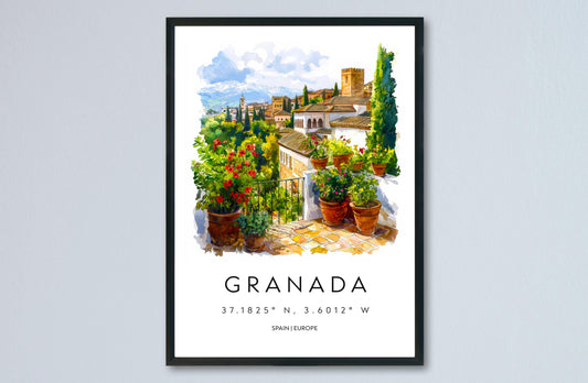 Granada Watercolor Poster Granada Travel Print Granada Wall Art Granada Cityscape Painting Granada Souvenir Spain Decor