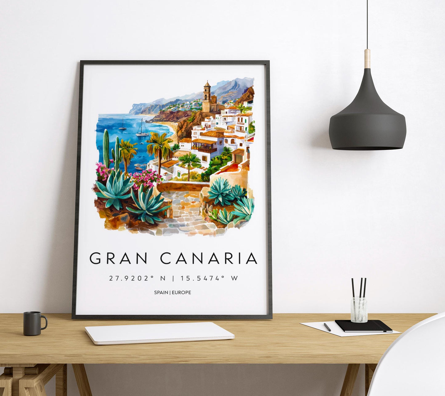 Gran Canaria Watercolor Poster Gran Canaria Travel Print Gran Canaria Wall Art Island Painting Gran Canaria Souvenir Decor