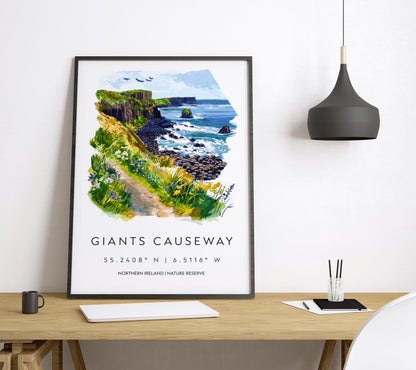 Giants Causeway Watercolor Poster Giants Causeway Travel Print Giants Causeway Wall Art Ireland Landscape Souvenir Decor