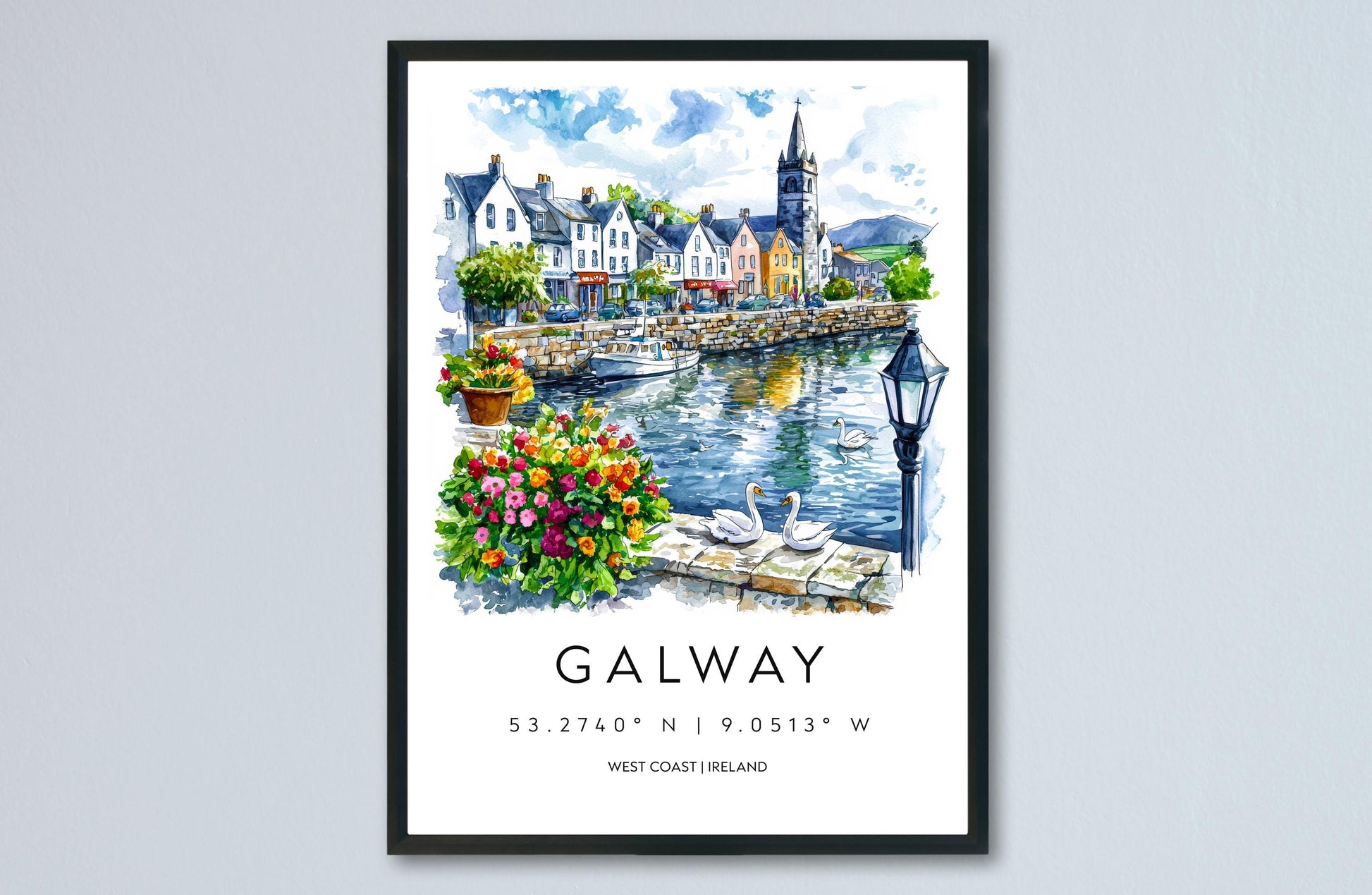 Galway Watercolor Poster Galway Travel Print Galway Wall Art Galway Cityscape Painting Galway Souvenir Ireland Decor